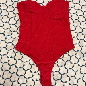 Zara Red Strapless Bodysuit satin effect .